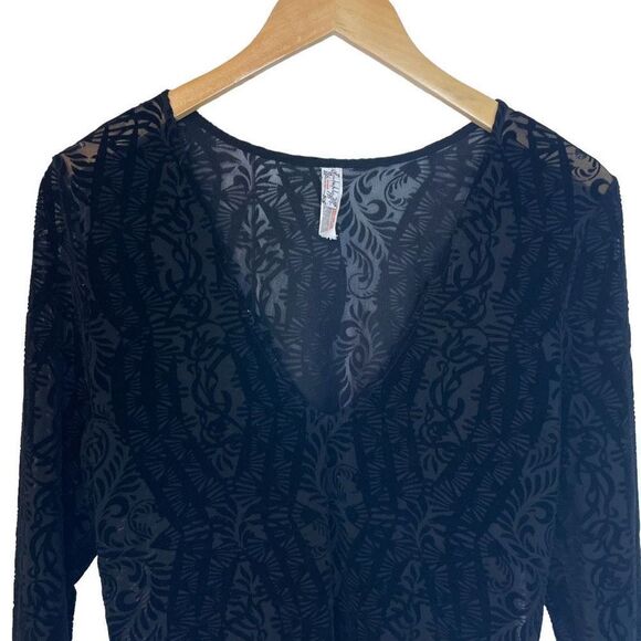 Intamitly Free People Lace & Velvet Long Sleeve Bodysuit - Picture 2 of 7